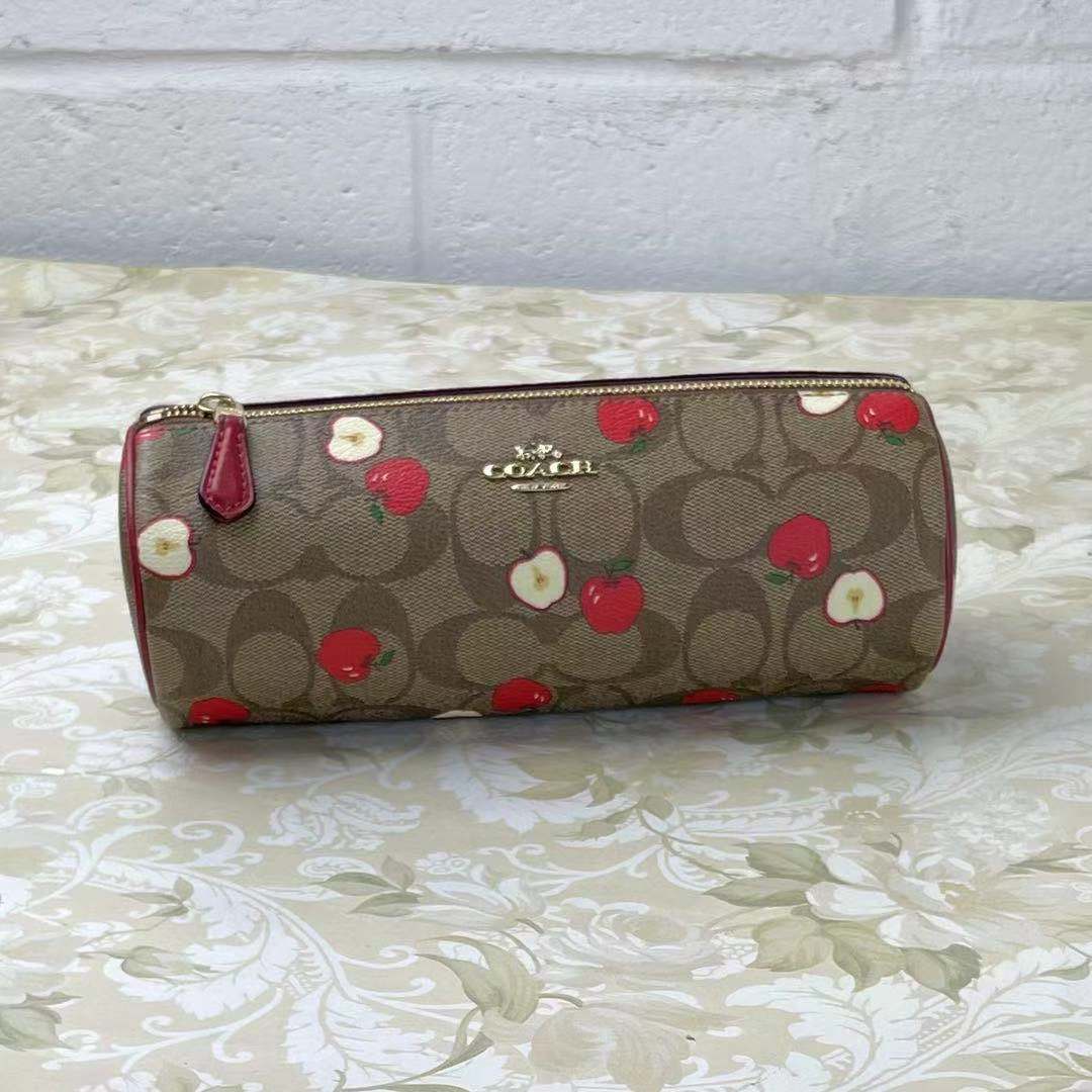 Coach 6980 Makeup Brush Holder In Signature Canvas With Apple Print Khaki Multi Coach 6980 Makeup Brush Holder In Signature Canvas With Apple Print Khaki Multi